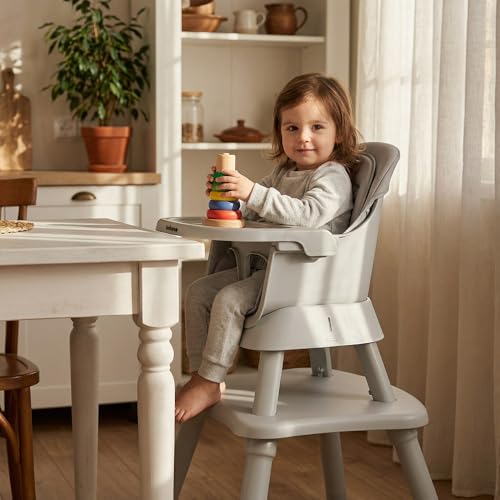 Image of INFANS 8 in 1 Baby High Chair, Convertible Highchair for Babies and Toddlers, Infant Dining Booster Seat, Building Block Table, Kids Stool Table Chair Set with Removable Tray