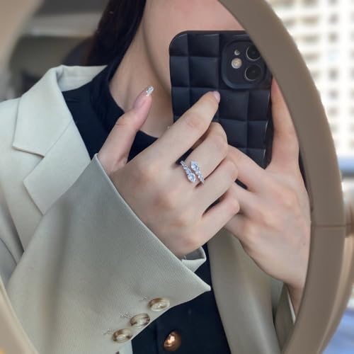 Adjustable Stretchy Wedding Engagement Rings for Women,925 Sterling Silver Pear Cubic Zirconia Open Wedding Rings for Her Anniversary Valentine's Day4