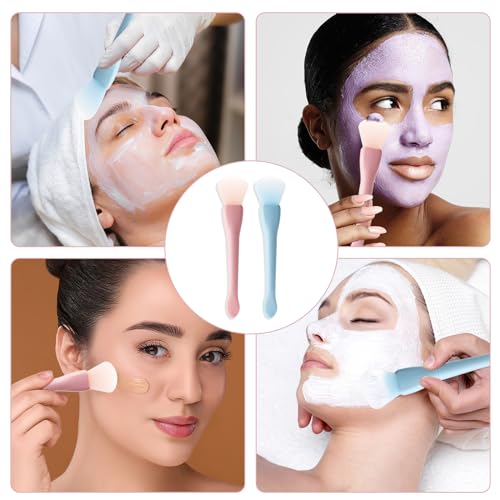 2 Stück Silikon Gesichtsmasken Pinsel Applikator Gesichtsmasken Spatel Gesichtsmasken Pinsel Hautpflege Applikator für Gesichtsschlamm Tonmaske Heimwerken Modelliermaske Körperlotion (Blau, Rosa)