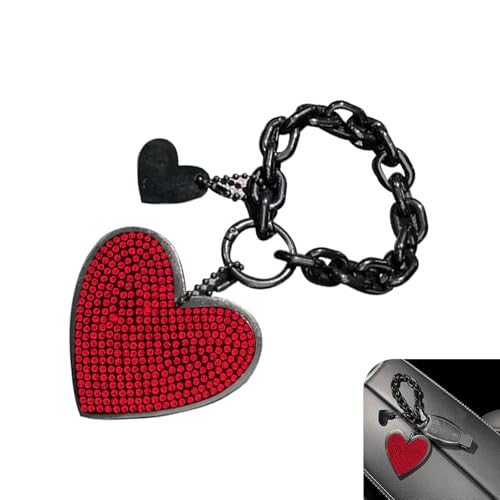 Cuymoap Car Keychain, Heart Key Wristlet Chain, Bling Rhinestone Charm for Handbag Purse Backpack, for Women Girl (Red)
