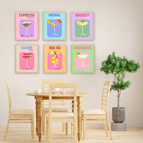 Jack Meets Kate Preppy Room Decor Aesthetic, Cocktail Posters Dining Room Wall Decor, Trendy Prints, Funky Wall Art Gift For Girls Party Apartment Dorm Kitchen Living Room, Unframed, Pack Of 6, 8”X10” #TOP1