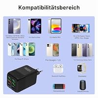 150W USB C Ladegerät Mehrfachstecker 6 Port Schnellladegerät 2 USB-C & 4 USB-A mit PD & QC 3.0 Kompatibel mit iPhone Samsung Hua-wei Tablet Laptop Kompaktes Netzteil Reise Büro – Ansicht 6