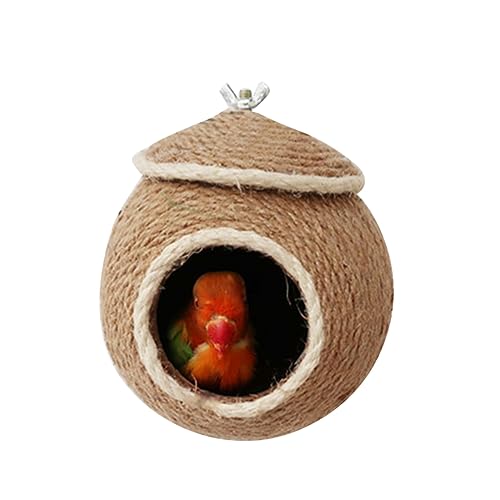 PEPLAYTAL Nido para con Cuerda Natural Forma Redonda Hamaca Colgante Cálida con Accesorios de Tornillos Cama para Jaulas y Jaulones de Aves Pequeñas