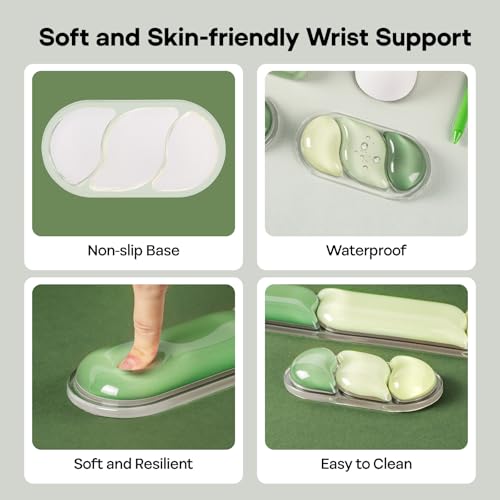 Image of EPOMAKER CloudGel Wrist Rest for Keyboard and Mouse, 2 Pieces | Silicone Wrist Support, Anti-Slip Rubber Bottom, Ergonomic Design, Suitable for Office /Computer /Laptop /Gaming (Green)