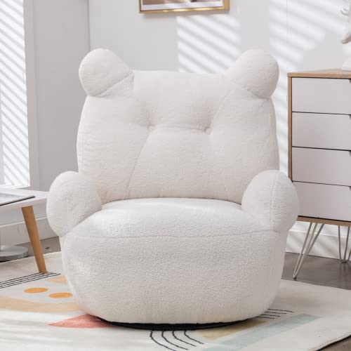 I-Pook Swivel Accent Chair, Teddy Short Plush Particle Velvet Armchair, 360 Degree Swivel Barrel Chair For Living Room, Hotel, Bedroom, Office, Lounge, White #TOP20