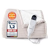 BEDSURE Heizdecke mit Abschaltautomatik 130x180cm - Wärmedecke mit 6 Heizstufen & 10 Stunden Timer, bis zu 8 Stunden Überhitzungsschutz, Elektrische Kuscheldecke für Home & Office, Gestreift Natur