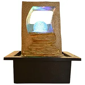 CHRONIKLE Polyresin Table Top Indoor Home Decor Waterfall Fountain with Multicolor LED Lights, Speed Controller Pump & Crystal Ball (Size: 27 x 21 x 18.5 CM | Color: Sand | Weight: 1270 grm)