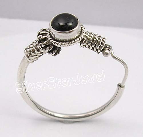 Real Black Onyx Tribal Style Hoop Earrings 1.2" 925 Fine Silver