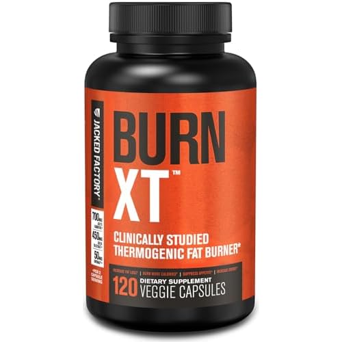 Jacked Factory Burn-XT Clinically Studied Fat Burner & Weight Loss Supplement – Appetite Suppressant & Energy Booster – with Acetyl L-Carnitine, Green Tea Extract and More – 120 Natural Diet Pills