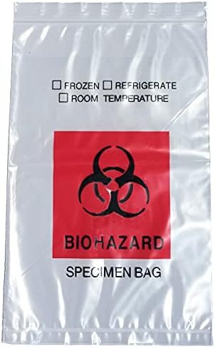 Biohazard Specimen Bags,500pcs 6x9in/15x25cm with Biohazard Red Logo Printing, Ziplock Top Sample Bags with Outside Pocket Paperwork Pouch