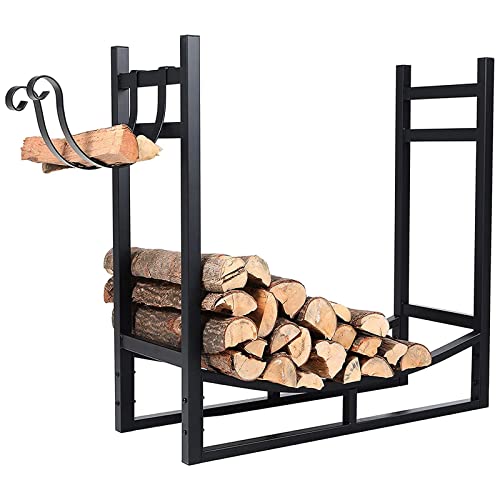 Portalegna Supporto Scaffale in Metallo Porta Legna con Ripiano Superiore Removibile da Interno Esterno Legnaia Casa Giardino per Camino Caminetto Stufa Design Moderno