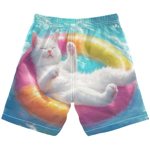 DOMIKING Kitten Cat Blue Boys' Pull On Swim Trunks Quick Dry Boardshorts with Mesh Lining for Kid Boy Toddler M2