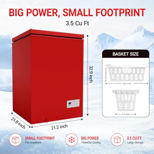 Image of Low temperature Chest Freezer - 3.5 Cu Ft with 2 Removable Baskets - Reach In Freezer Chest 14℉ to -40℉ Match Day Parties, Home Bar Game Day &Soccer Party