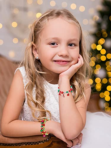 Trnayi 6 Pcs Christmas Jingle Bell Bracelets Xmas Beaded Charm Jewelry Bracelet For Women Girls Kids Stretch Christmas Tree Multicolor Bracelet Stocking Gift Stuffers Holiday Party Favors #TOP4