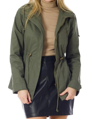 MixMatchy Women's Military Anorak Hoodie Jacket Zip Up Snap Button Safari Utility Coat Outerwear