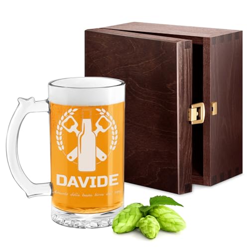 Maverton Boccale birra personalizzato con incisione - Regalo uomo compleanno - Bicchieri birra con manico 400 ml - Vetro di alta qualità altezza 15 cm - Idee regalo uomo per ogni occasione