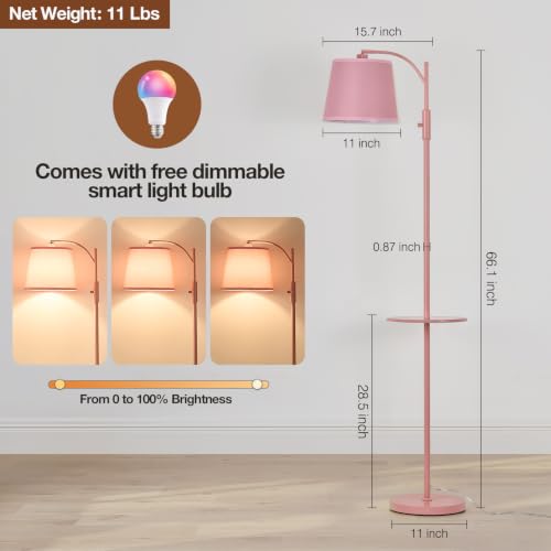 Image of AIDENOEY Smart Floor Lamp with Side Table | Stepless Dimming, RGB Multi-Color | Adjustable Swivel Head | Voice Control with Alexa & Google Assistant |Pink Lamp for Living Room,Bedroom,Home Office