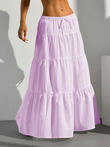 Image of Verdusa Women's Long Maxi Skirt Boho Flowy Flared Ruffle Skirts 2026 Beach Vacation Summer Going Out Outfits