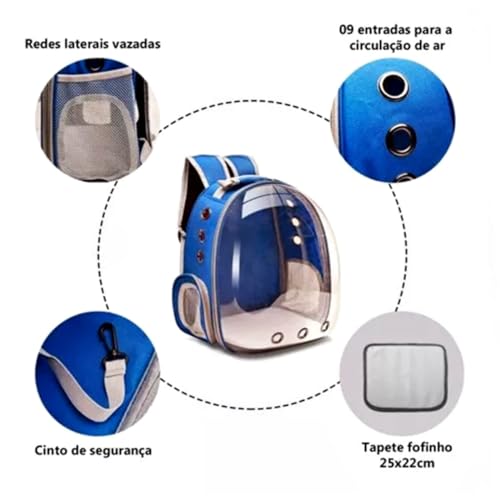 Bolsa Mochila Pet Cães e Gatos Visão Panorâmica Astronauta em Acrílico