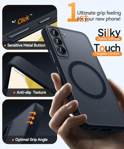 Image of CANSHN Designed for Samsung Galaxy S22 Case [Full Camera Protection] [Compatible with MagSafe] Translucent Matte Shockproof Protective Phone Cover 6.1 Inch - Black