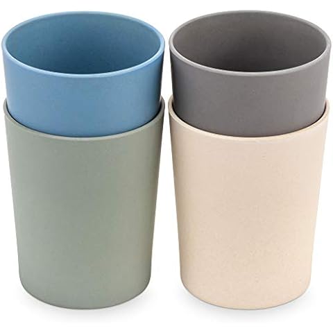 WeeSprout Bamboo Toddler Cups - 4 pc Set (10 fl oz), Organic & Non-Plastic Cup Pack for Toddlers, Big Kids or Baby, Natural Cover