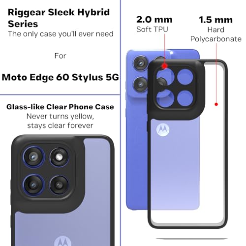 Image of RIGGEAR Shockproof Sleek Hybrid Armor Back Cover Case for Motorola Moto Edge 60 Stylus 5G (Clear PC with Black TPU Bumper)
