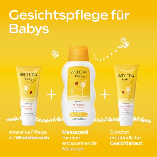 3. Bild von WELEDA Bio Baby Calendula Pflegeöl parfümfrei - veganes Naturkosmetik Babyöl mit Sesamöl zur Pflege & Massage von Babys. Körperöl zum Schutz vor Hautreizungen, Wundwerden & trockener Haut (1x200ml)
