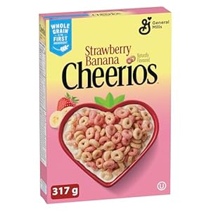 CHEERIOS Naturally Flavoured Strawberry Banana Cereal Box, Whole Grain is the First Ingredient, No Artificial Colours, No Artificial Flavours, Made with Real Fruit Puree, 317 Grams Package of Cereal