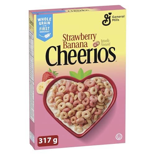 CHEERIOS Naturally Flavoured Strawberry Banana Cereal Box, Whole Grain is the First Ingredient, No Artificial Colours, No Artificial Flavours, Made with Real Fruit Puree, 317 Grams Package of Cereal