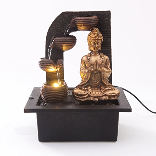 Creative Touch Fountain Edition Buda De Oro Con 4 Vasos De Agua Fuente De Agua Interior Con Luz LED | Tamaño 21 * 17.5 * 25 Cm | Enchufe 3 Pin UK Incluido |