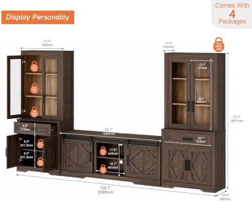 Image of WAMPAT Farmhouse Entertainment Center with Bookshelves for 75 inch TV