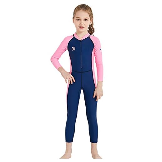 YFCH Kinder Jungen/Mädchen Einteiler Bademode Neoprenanzug Taucheranzug Wetsuit Fullsuit Schwimmanzug, Rosa und Dunkelblau für Mädchen, 116/122(Herstellergröße: L)