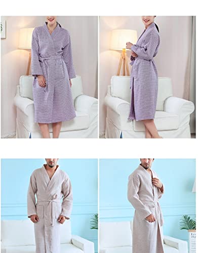 Cotton Gauze Thin Absorbent Robe, Unisex Dressing Gown, Bathrobe Men and Women, Japanese Style Bathrobe Nightgowns. (Color : Purple, Size : XX-Large)4