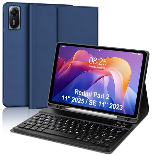 Keyboard Case for Xiaomi Redmi Pad 2 11 Inch 2025 & Redmi Pad SE 11 Inch 2023 Case with Keypad, Detachable Wireless Key Board Cover with Pen Slot for Mi Pad2 11'' 2025 Tablet, Long Battery Life, Blue
