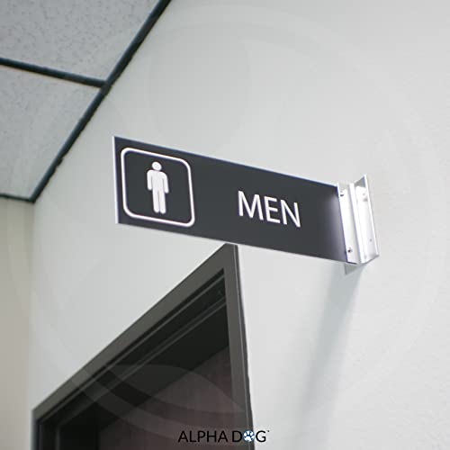 Hallway Projecting Men's Restroom Sign For Business, 4"H X 12"W, 1/8" Double-Sided Corridor Sign, Engraved, Uv Stable Plastic - Made In The Usa By Alpha Dog Ada Signs (Black) #TOP3