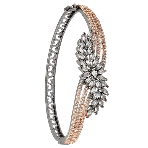 Image of ZENEME Rhodium-Plated Silver Toned American Diamond Studded Contemporary Kada Bracelet For Girls and Women