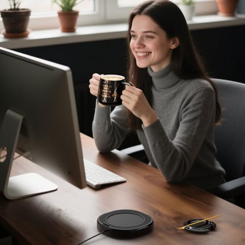 Image of Coffee Mug Warmer Set for Desk Electric Heated Tea Cup Warmer Candle Heater | You are Awesome Mug Warmer Set, 4 Temperature Setting & 8H Auto Shut Off, Office Beverage Tea Coffee Lovers Gift for Men