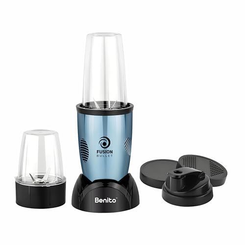 Image of Benito FUSION Bullet 500W Nutri Mix Grinder with 2 Jars | Compact ABS Body with Premium Motor | All-in-One Mixer for Smoothies, Spice, Juices & More | Blue | 1 Years Warranty