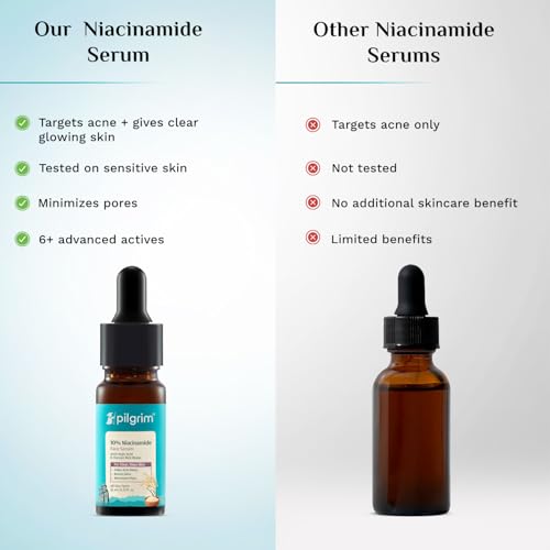 Image of Pilgrim 10% Niacinamide Face Serum for Acne Marks with Korean Rice Water - 10 ml | Fades Dark Spots, Controls Oil, Minimizes Pores, Strengthens Skin Barrier | Quick Absorbing | For All Skin Type