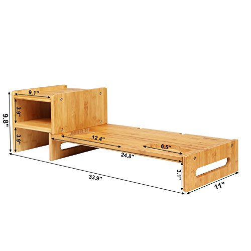 SONGMICS Bamboo Monitor Stand Riser Laptop Cellphone TV Printer Stand with 2-Tier Desktop Storage Organizer Patented ULLD217 - Image 8