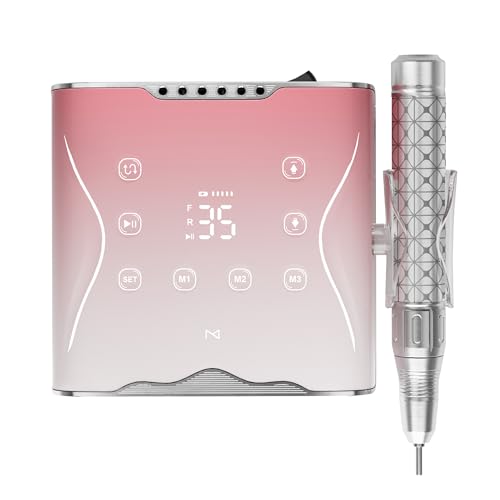 M Nova Pro Nail Drill 35,000 RPM Brushless Motor, Cordless Rechargeable Electric Nail File, Professional E File Machine for Acrylic Gel Nails, Low Noise Portable Salon Use – Pink