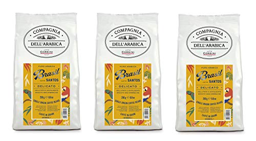 Caffè Corsini - Café en Grano 3x250g Compagnia Dell’Arabica Brasil Santos, Mono Origen, Delicado, 750g en Total.