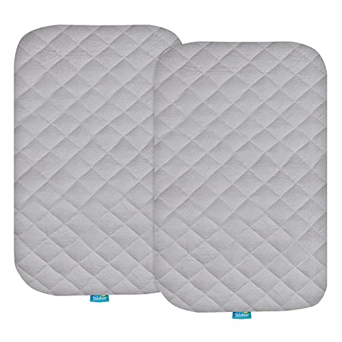 Image of Bassinet Mattress Pad Cover(20" x 33"), Compatible with Baby Delight, Mika Micky, Angelbliss, Koolababay and AMKE Baby Bedside, 2 Pack, Waterproof Ultra Soft Viscose Made from Bamboo Terry Surface