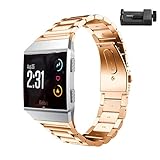AiiKo Compatible with Fitbit Ionic Watch Bands Men,Stainless Steel Metal Smart Watch Folding Clasp Strap,Replacement Band for Fitbit Ionic Smart Watch,Gold