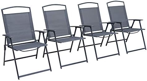Pellebant Set of 4 Patio Dining Chairs, Outdoor Folding Chairs with Armrest, Patio Furniture Chairs for Camping, Beach, Backyard, Garden, Poolside, Gray