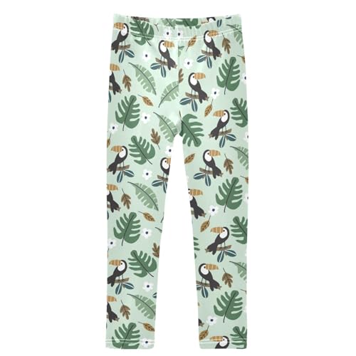 Girls' Leggings Toucan Pattern Leaf Flower Ankle Length Printed Leggings Comfort Pants for Kids 4-10 Years