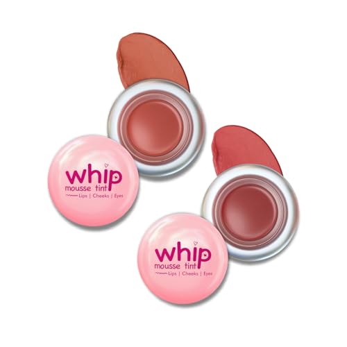 Image of Glam21 Whip Mousse Tint 3-in-1 | Lip, Cheek & Eye Tint | Vitamin E, Jojoba Oil & Shea Butter | Waterproof, Long-Lasting, Highly Pigmented | Lightweight Travel-Friendly Makeup | 4gm Each | Combo Pack Of 2 (Nude Fig&Rusty Cranberry)