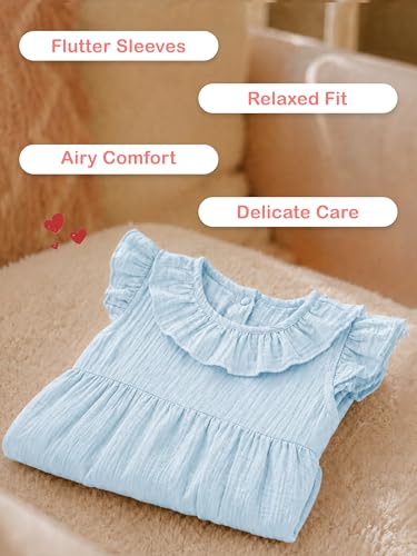 Image of Kidbea Baby Girls' Cotton Dress | Comfortable, Trendy Ruffled Sleeves & Hem, Soft Breathable Fabric for Everyday & Special Occasions