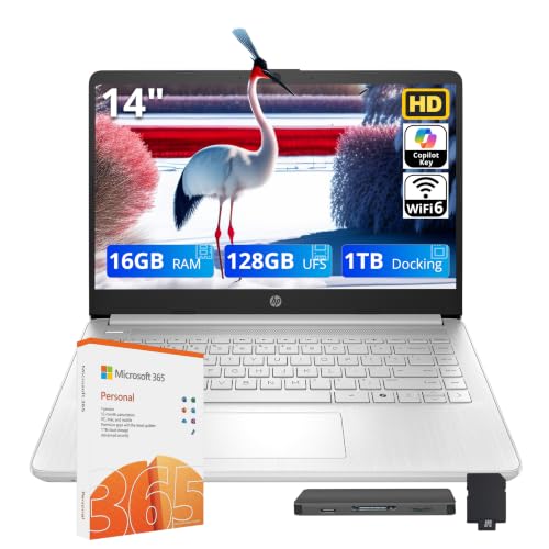 Image of HP Stream 14 inch HD Student & Business Laptop, Intel Processor N150, 16GB RAM, 1.12TB Storage (128GB UFS + 1TB Docking Station), Intel Graphics, 1 Year Office 365, Wi-Fi 6, Win 11, Silver