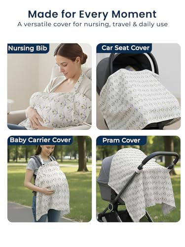 Image of POLKA TOTS 100% Cotton Washable Nursing Breastfeeding Multipurpose Maternity Apron Cover & Scarf for Mothers with Carry Pouch (Green)